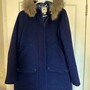 JCrew Parka in Stadium Wool. Removable fur hood